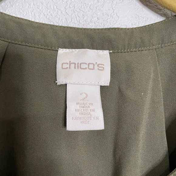 Chicos Green Metallic Polka Dot Floral Boho Blouse 2/L - Picture 2 of 9